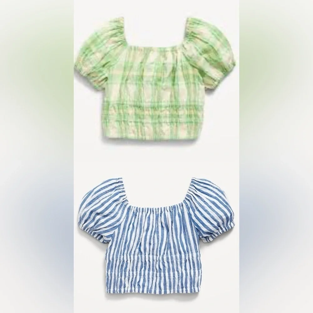 Old Navy Gap Smocked Crop Top Shirt Puff Short Sleeves Girls XL 14/16